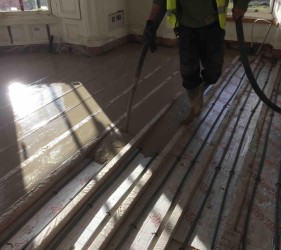 Fast Floor Screed - Retro fit in large house in Dalkey Co Dublin. Poured with LiteFlo Lightweight Flowing Screed, ideal for renovation projects where loading is an issue